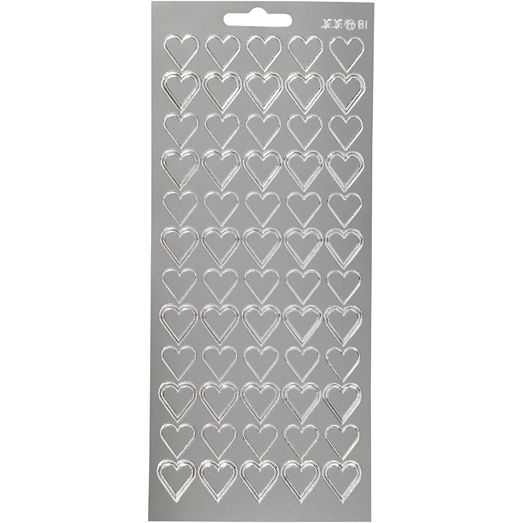 Stickers, hearts, sheet 10x23 cm, silver, 1 sheet