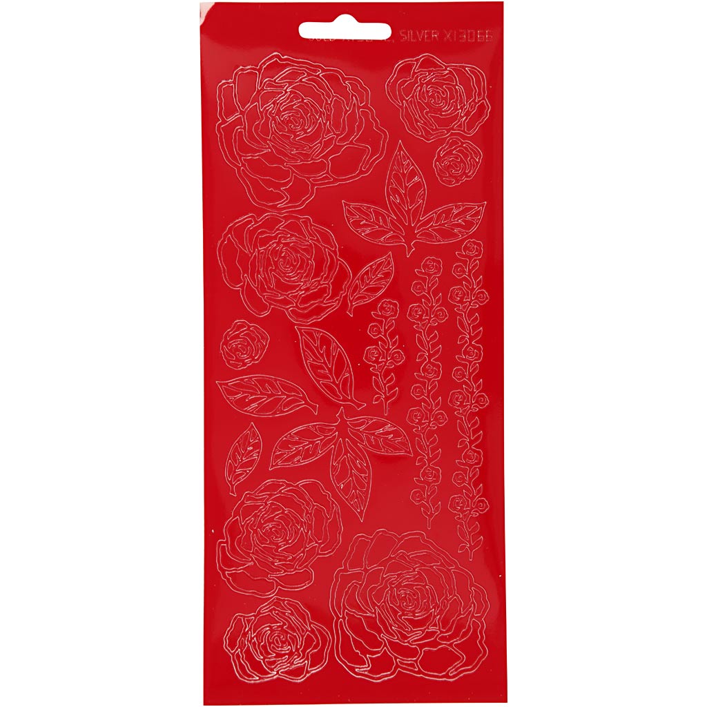 Stickers, roses, sheet 10x23 cm, red, 1 sheet