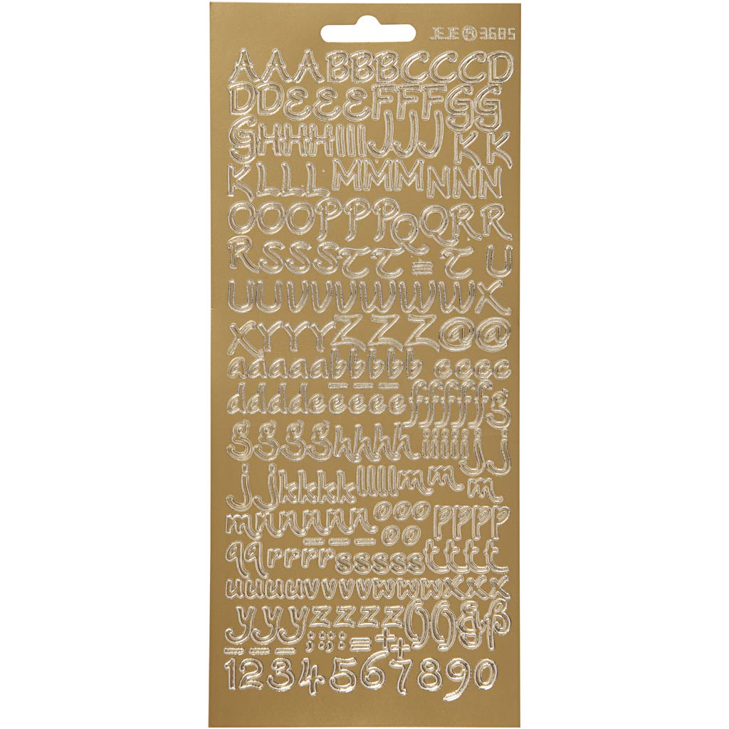 Stickers, alphabet, sheet 10x23 cm, gold, 1 sheet