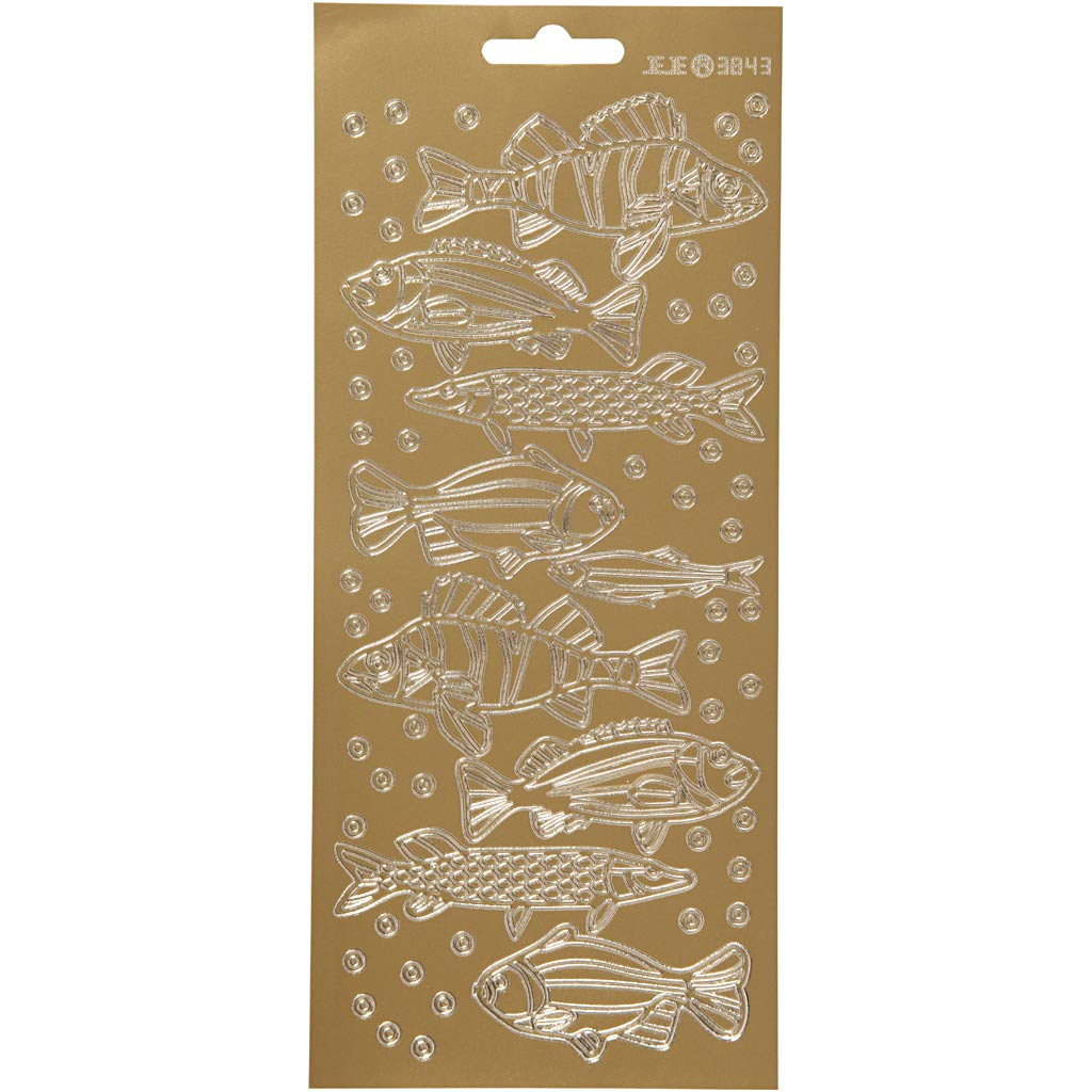 Stickers, fish, sheet 10x23 cm, gold, 1 sheet