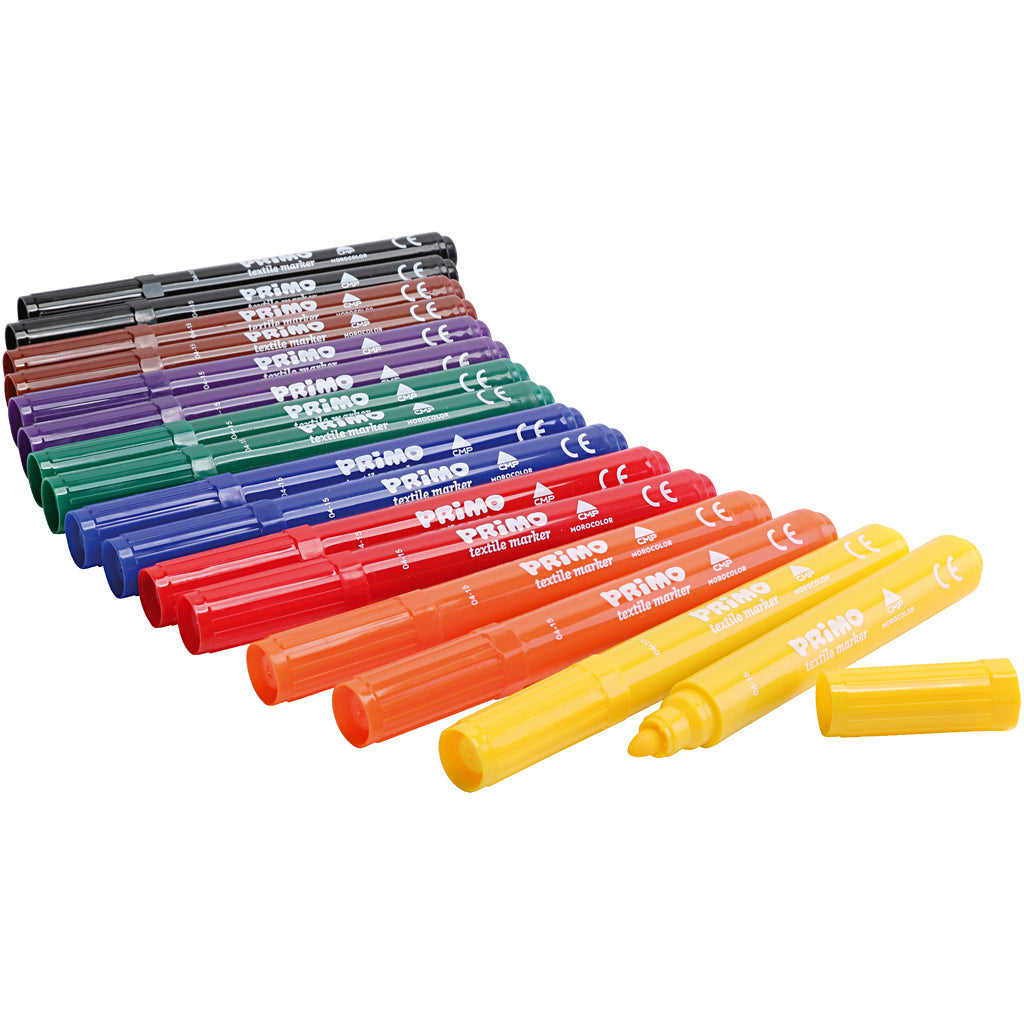 PRIMO Textile Markers, assorted colours, 12x8 pc