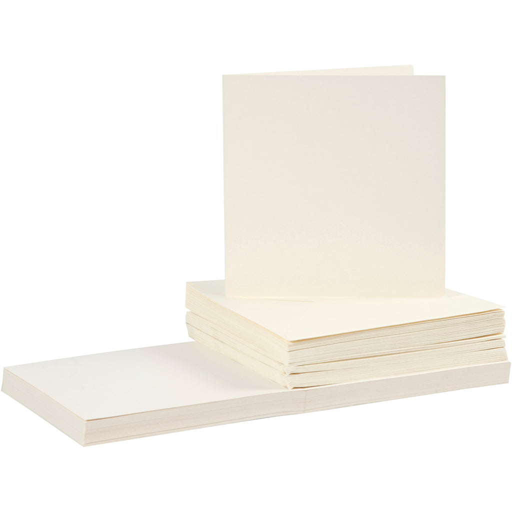 Cards and envelopes, card size 15x15 cm, envelope size 16x16 cm, 110+220 g, off-white, 50 set
