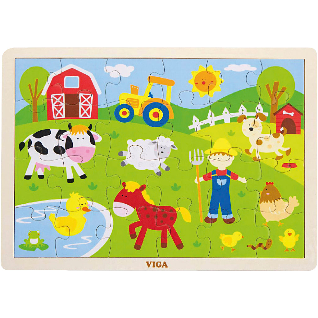 VIGA Wooden Jigsaw Puzzles, farm animals, size 30x22,5 cm, 24 puzzle pieces