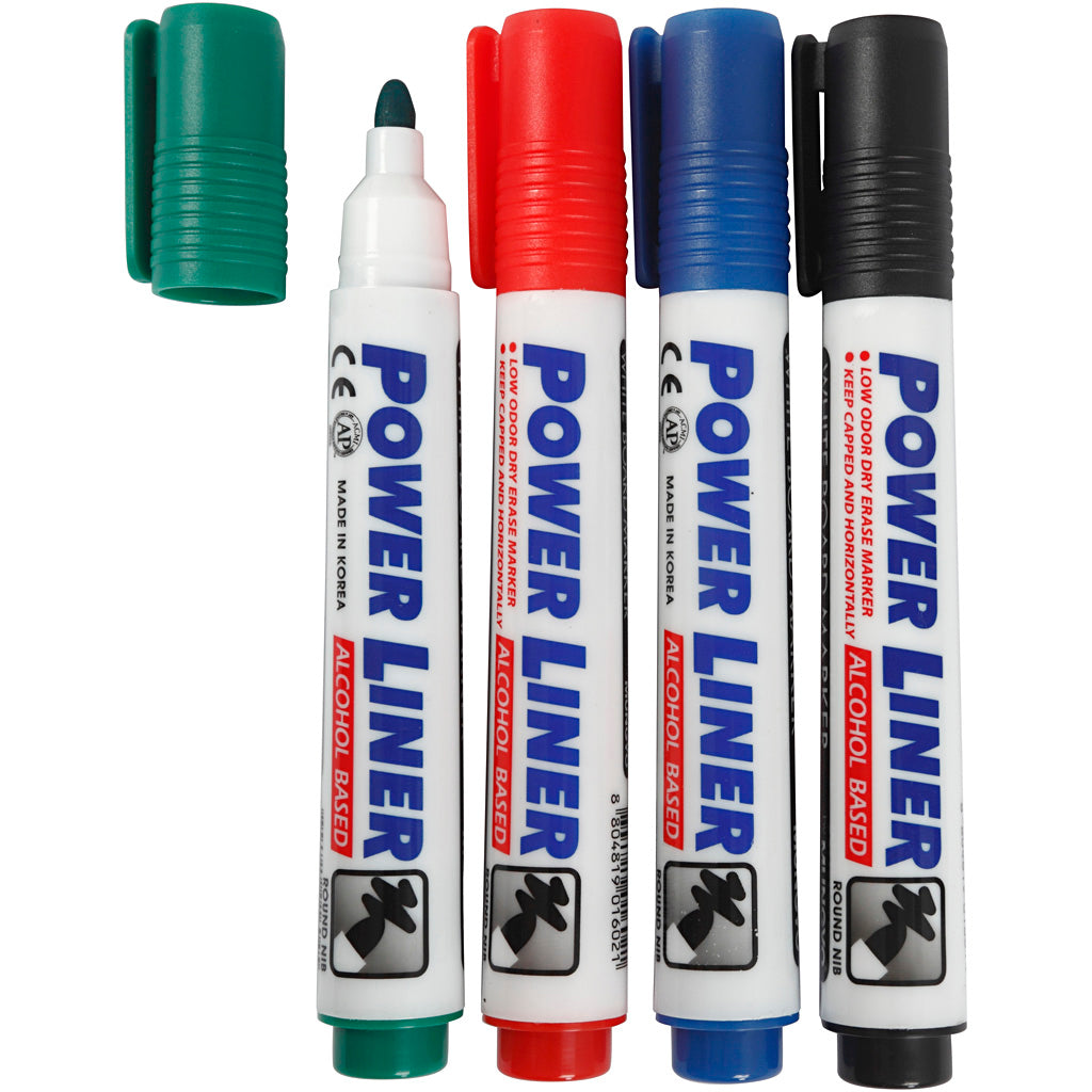 Whiteboard Markers, line 4 mm, black, blue, green, red, 4 pc