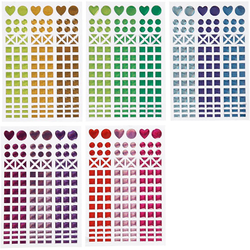 Mosaic Stickers, dia. 8-14 mm, sheet 11x16,5 cm, assorted colours, 10 sheet