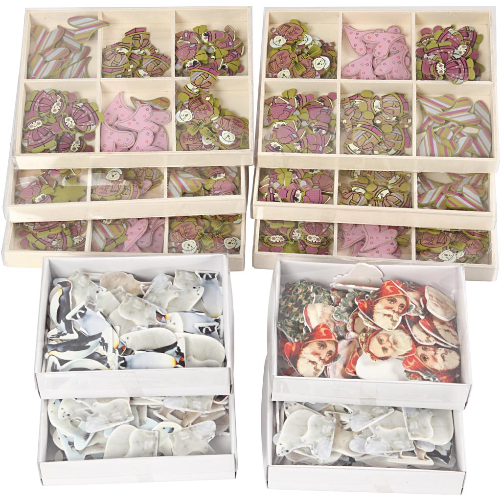 Wooden Stickers, H: 40-50 mm, W: 15-45 mm, Content may vary , 600 pc