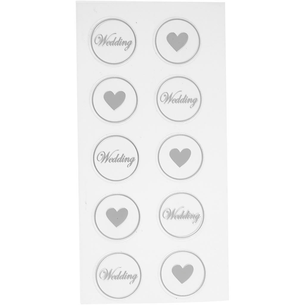 Stickers, Heart - Wedding, dia. 25 mm, sheet 7,8x15,5 cm, black, 2 ass sheets