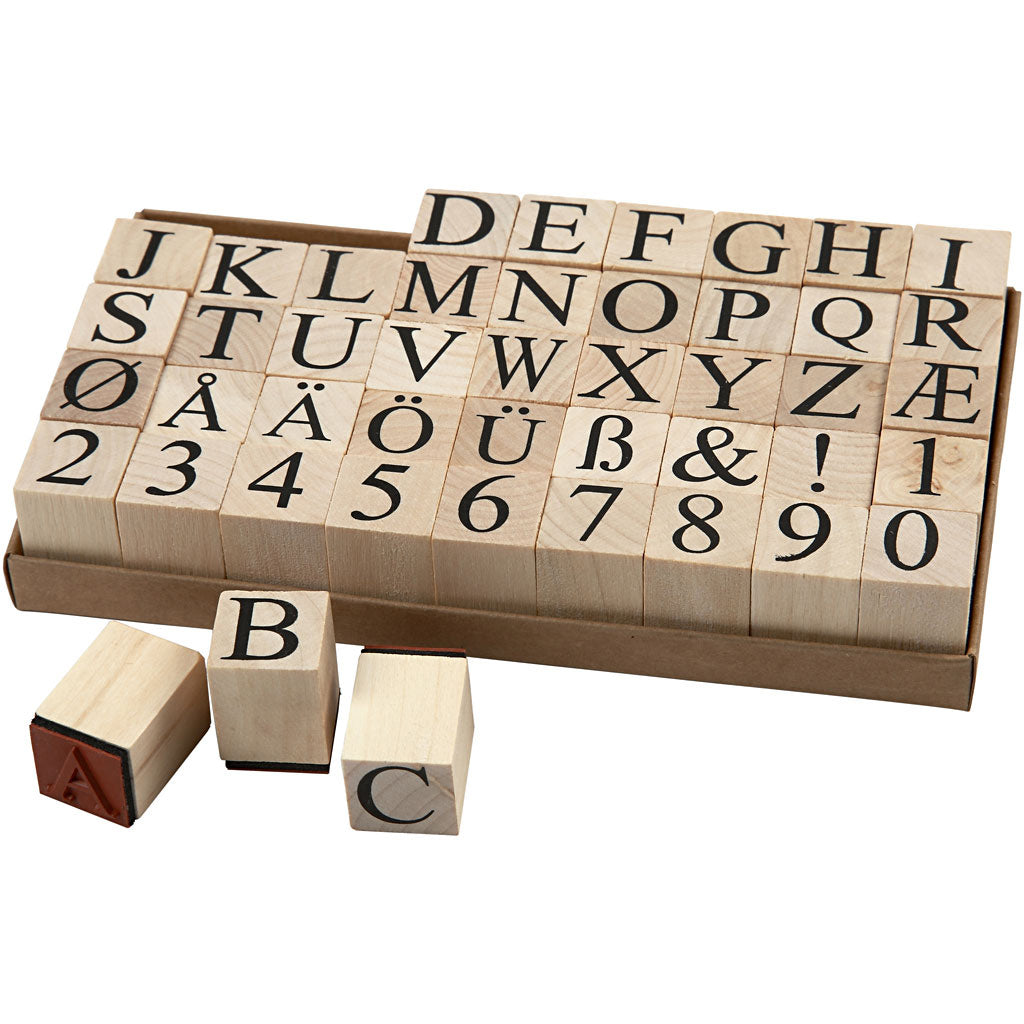 Wooden Stamps Set, size 20x20 mm, ca. 15 mm, 45 pc