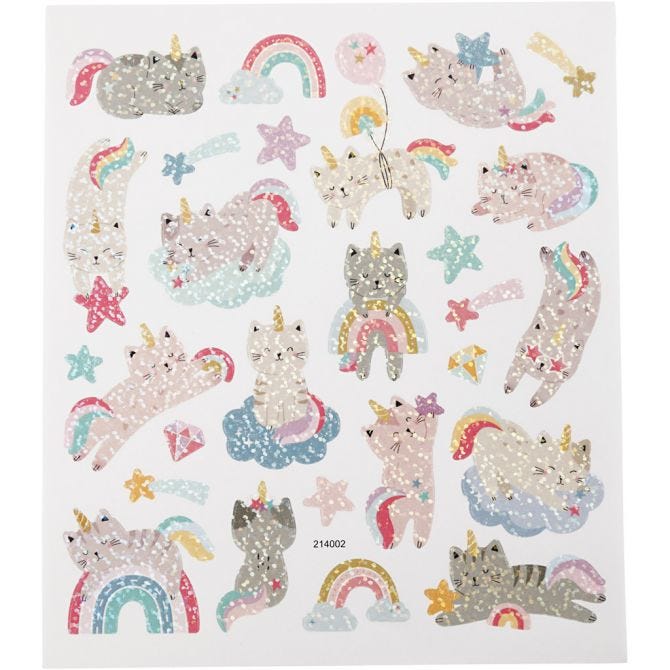 Stickers, unicorn cats, sheet 15x16,5 cm, 1 sheet