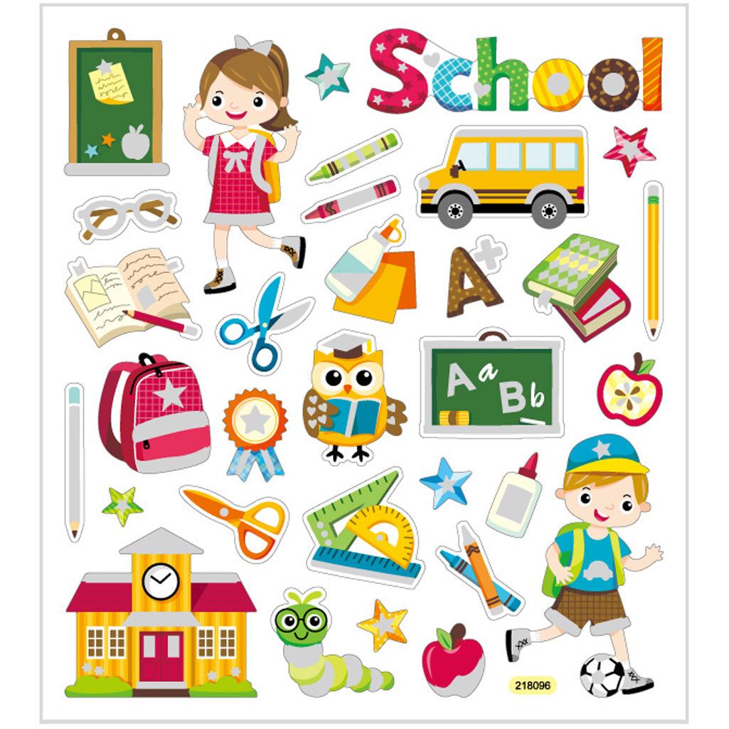 Stickers, school, sheet 15x16,5 cm, ca. 32 pc, 1 sheet