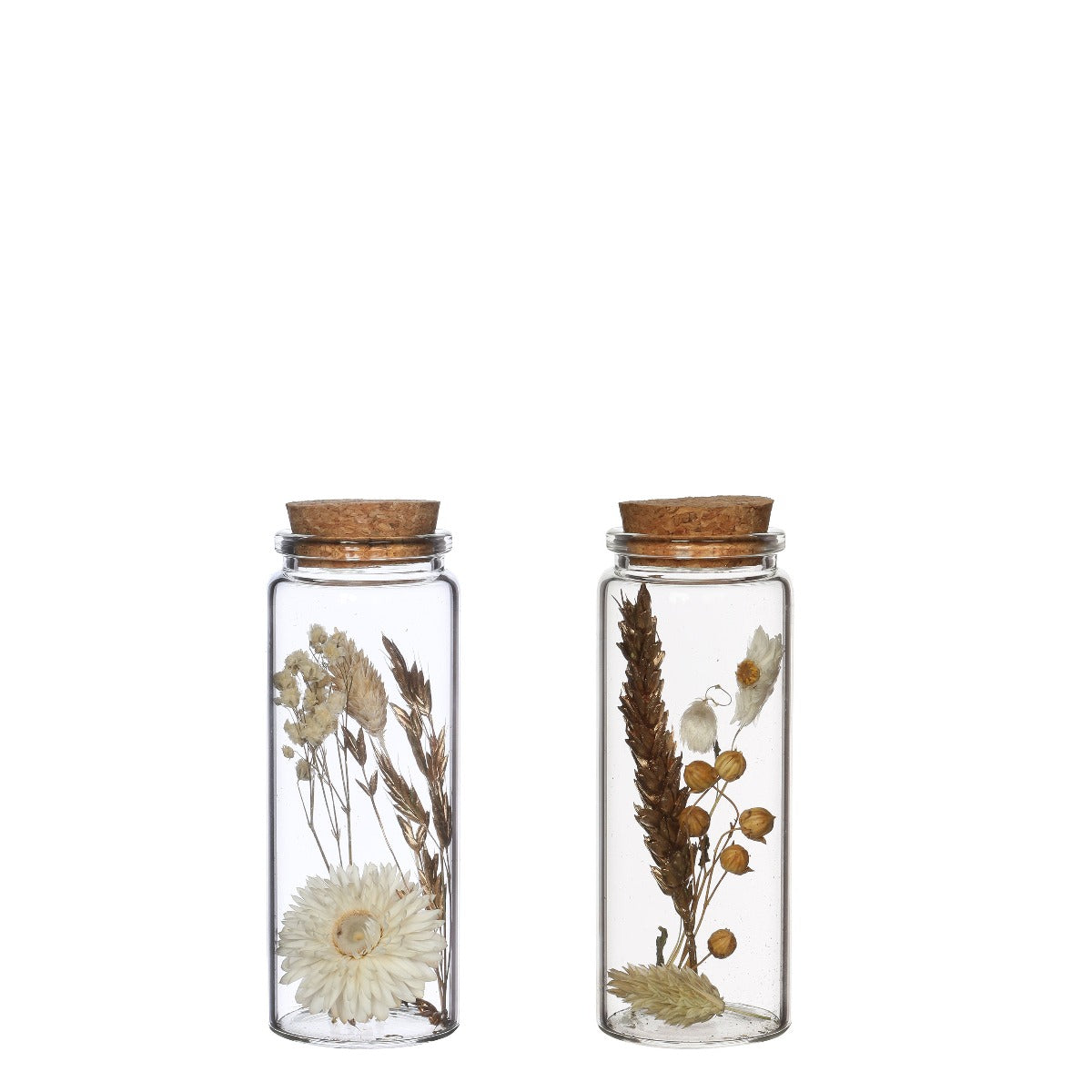 Glass tube with several dried flowers natural 12.5cm high (12 pcs.)