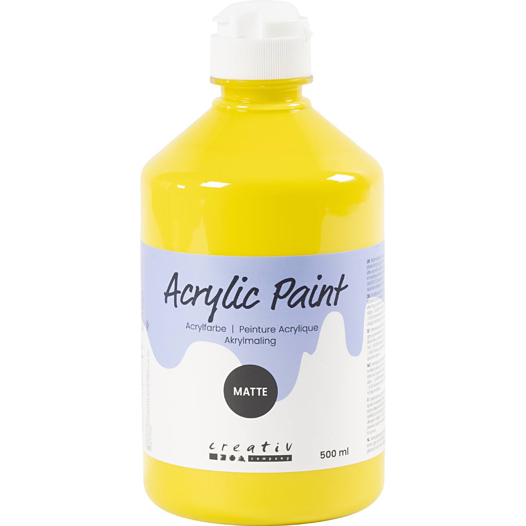 Acrylic Paint Matte, primary yellow, 500 ml/ 1 bottle