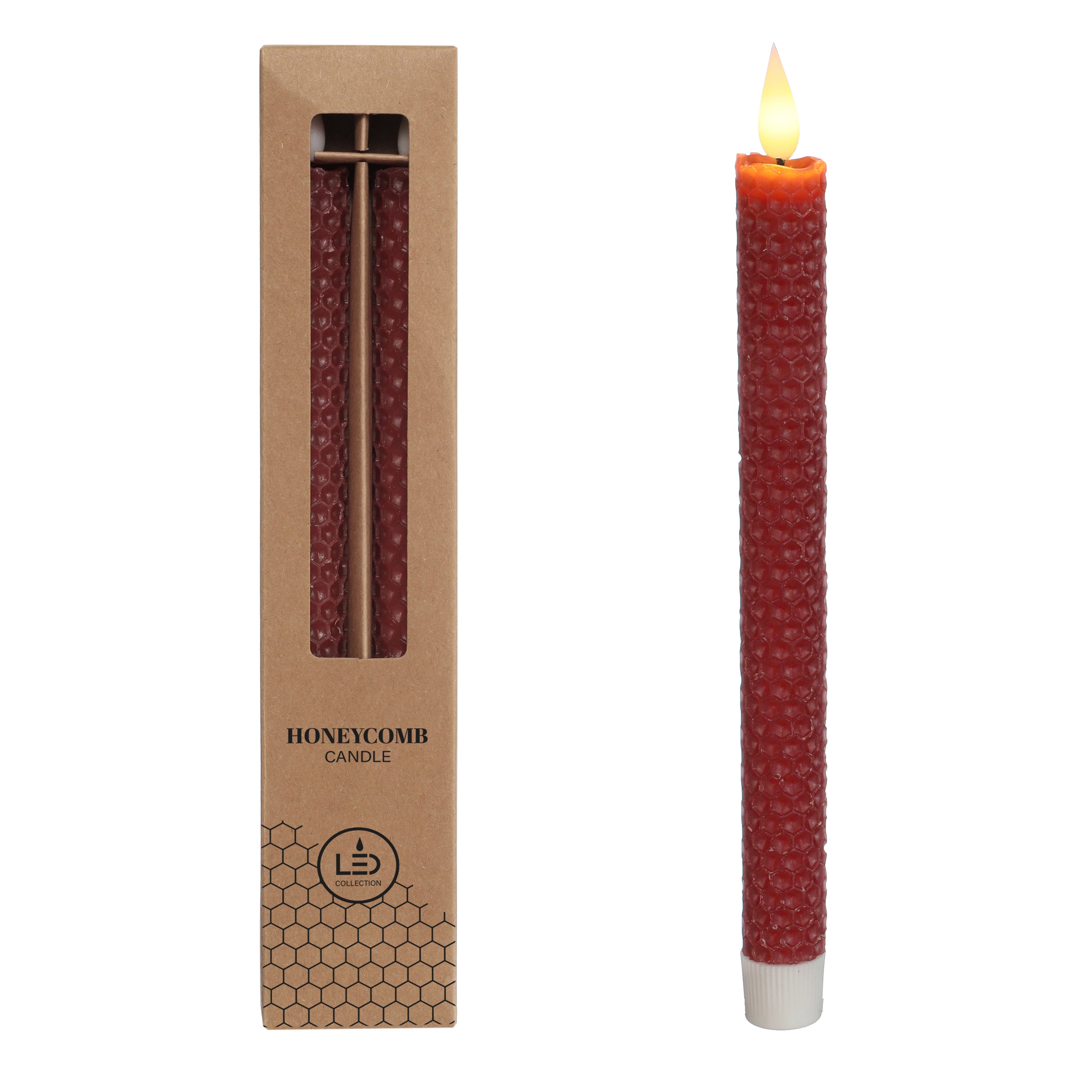 LED honeycomb candle Ø2.2 h. 25cm Burgundy (set 2 pcs)