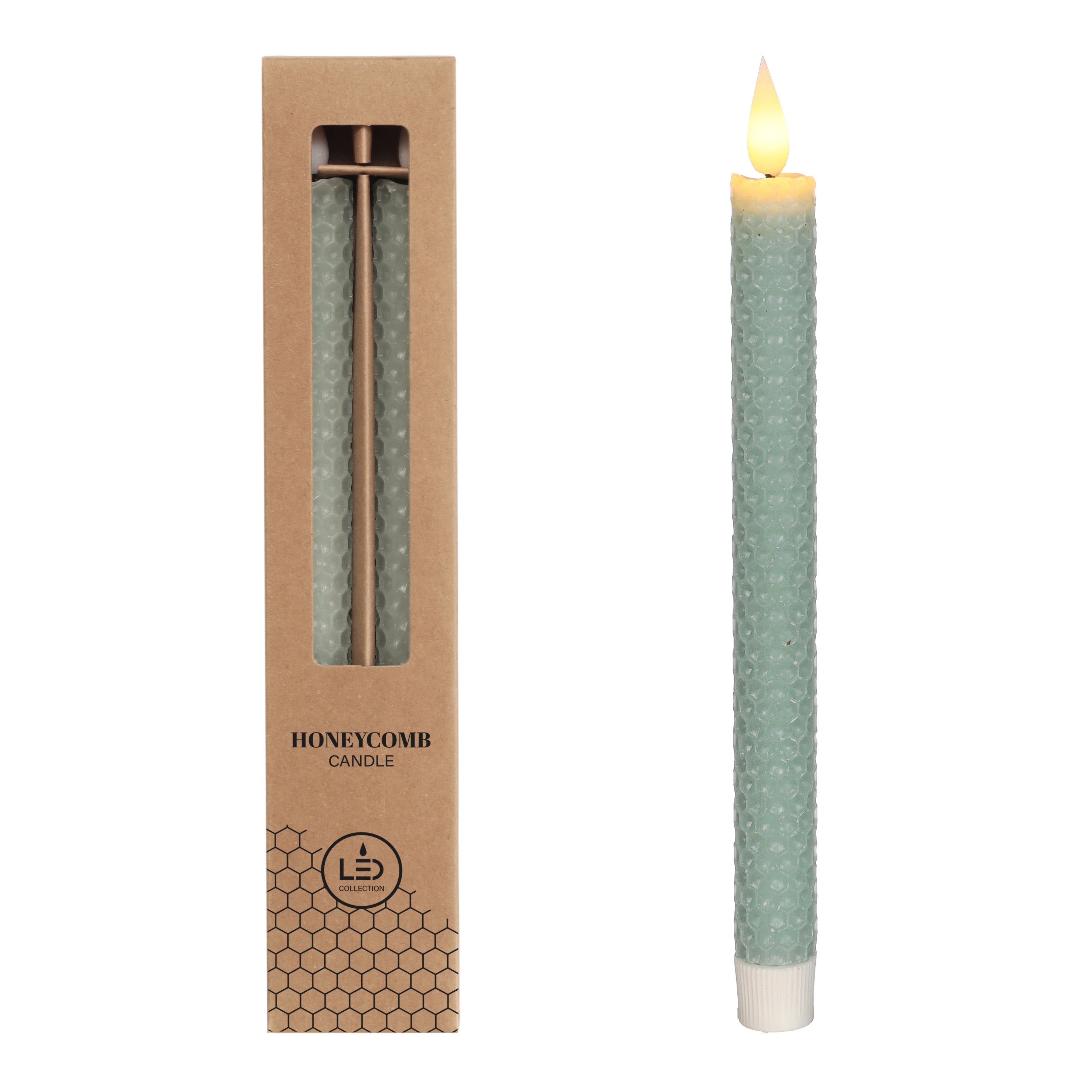 LED honeycomb candle Ø2.2 h. 25cm Eucalyptus Green (set 2 pcs)