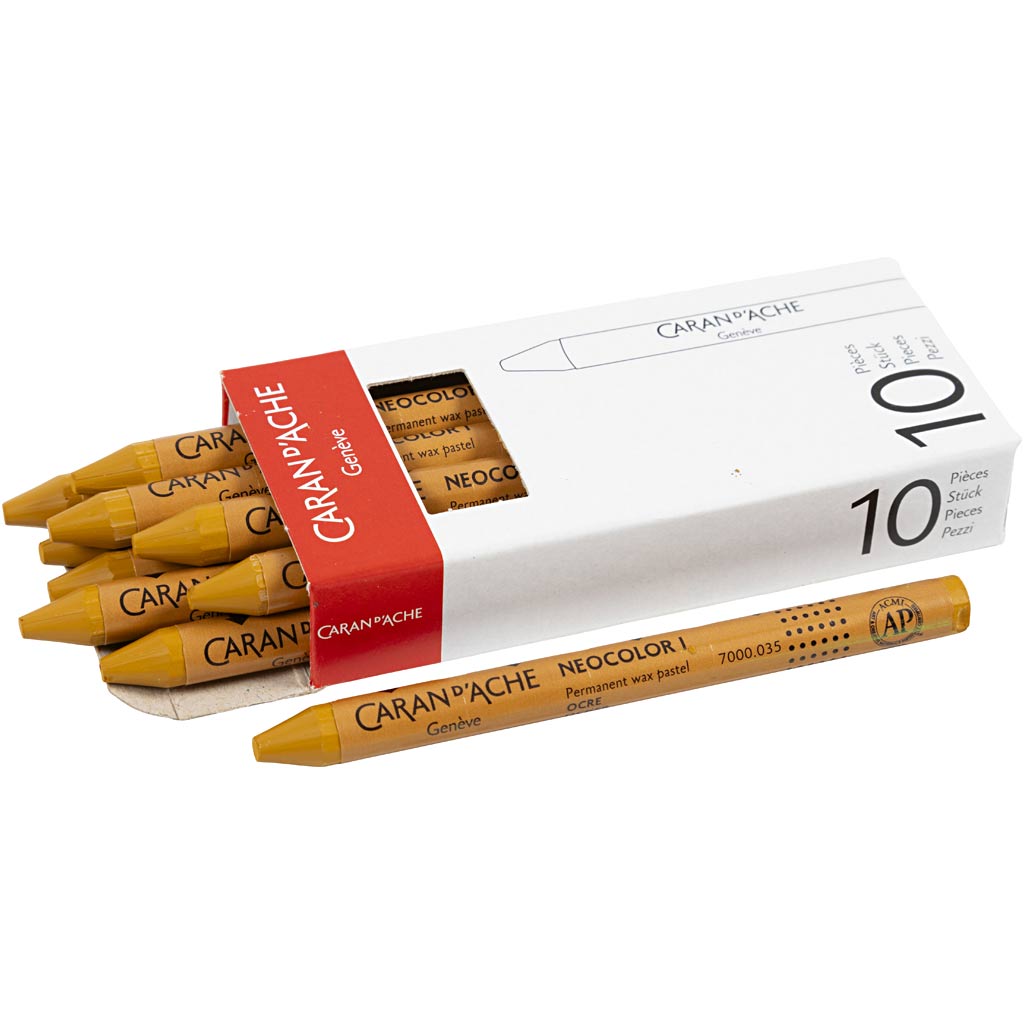 CARAN D’ACHE Neocolor I Crayons, L: 10 cm, thickness 8,5 mm, ochre (035), 10 pc