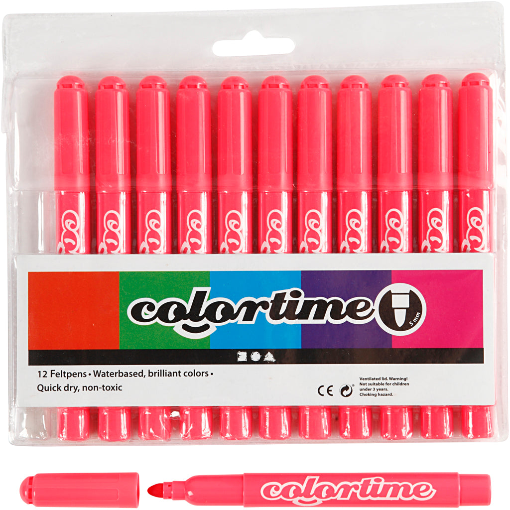 Colortime Markers, line 5 mm, pink, 12 pc