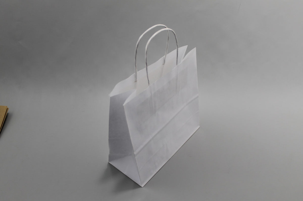 Paper Carrier Bags White 26x12x35cm Kraft 90 g/gm with twisted handles