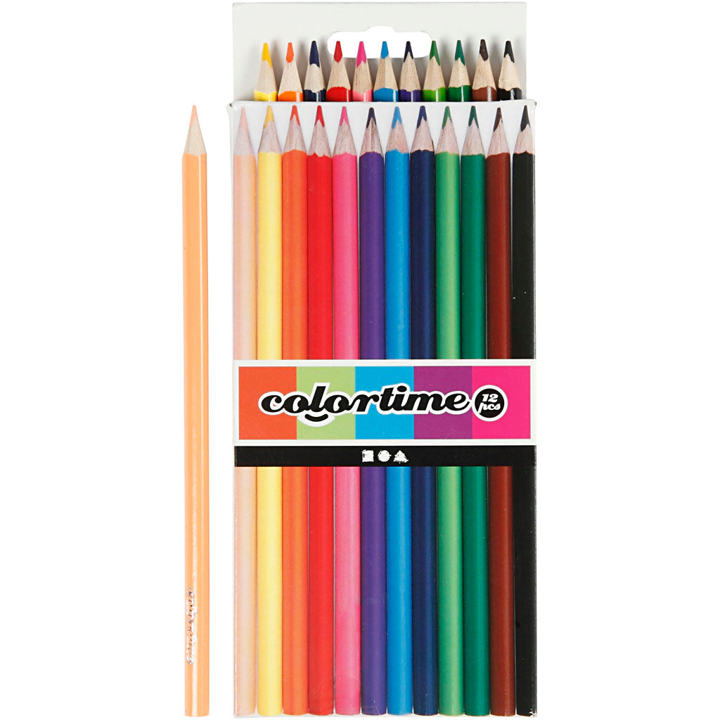 Colortime Colouring Pencils, L: 17,45 cm, lead 3 mm, assorted colours, 12 pc