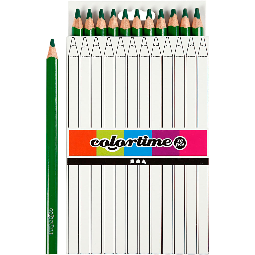 Colortime Colour Pencils, L: 17,45 cm, lead 5 mm, JUMBO, green, 12 pc