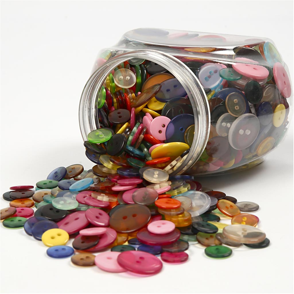 Buttons, dia. 12+18+20 mm, assorted colours, 800 pc