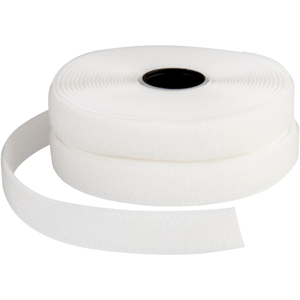 Hook & Loop, W: 20 mm, white, 5 m/ 1 roll