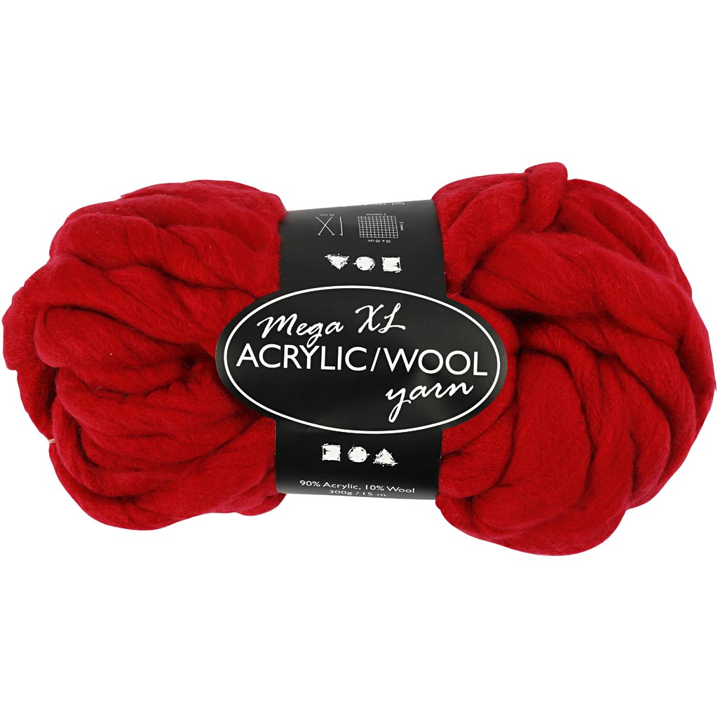 Chunky Yarn of Acrylic/Wool, L: 15 M, size mega, dark red, 300 g/ 1 ball