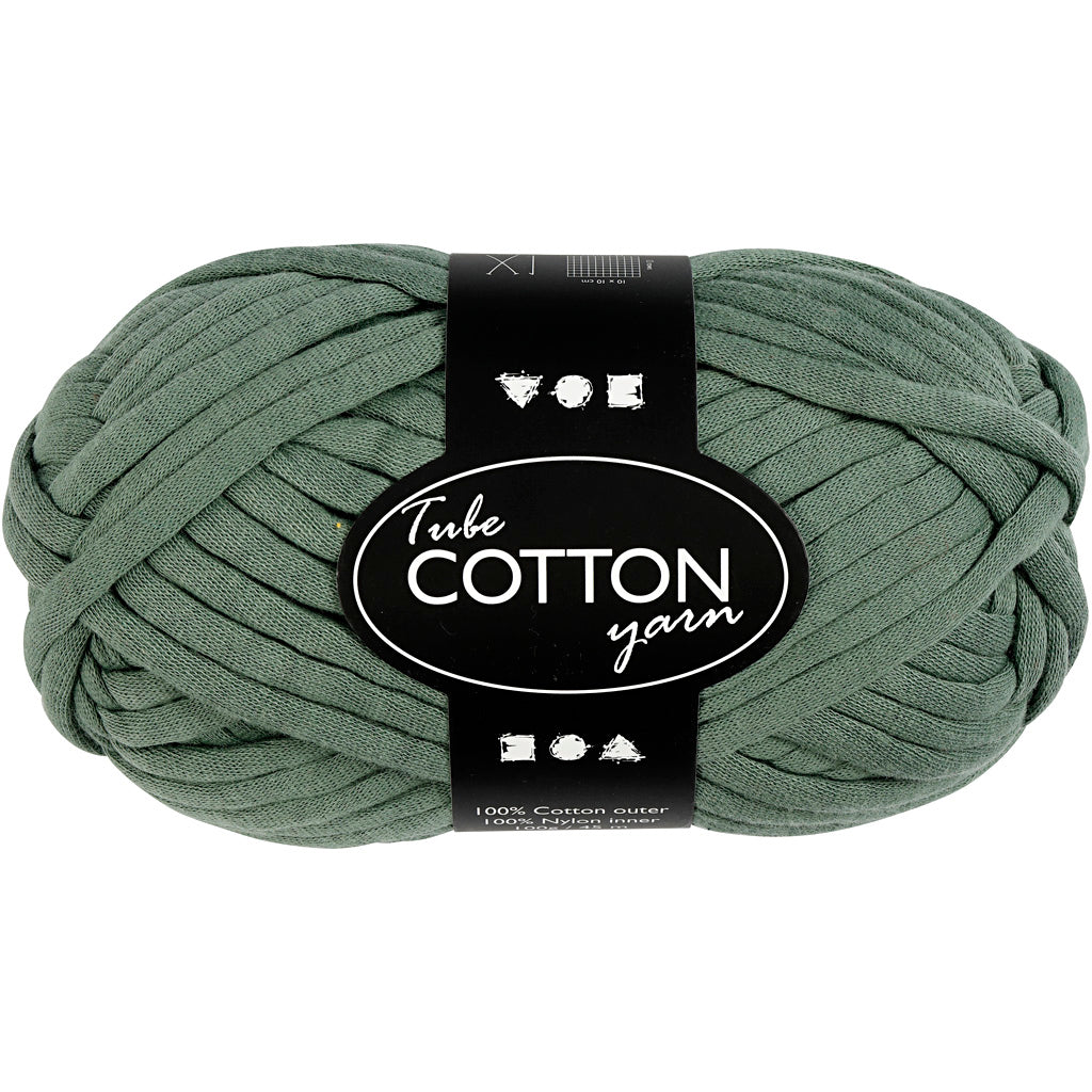 Cotton Tube Yarn, L: 45 M, needle 10-12, dark green, 100 g/ 1 ball