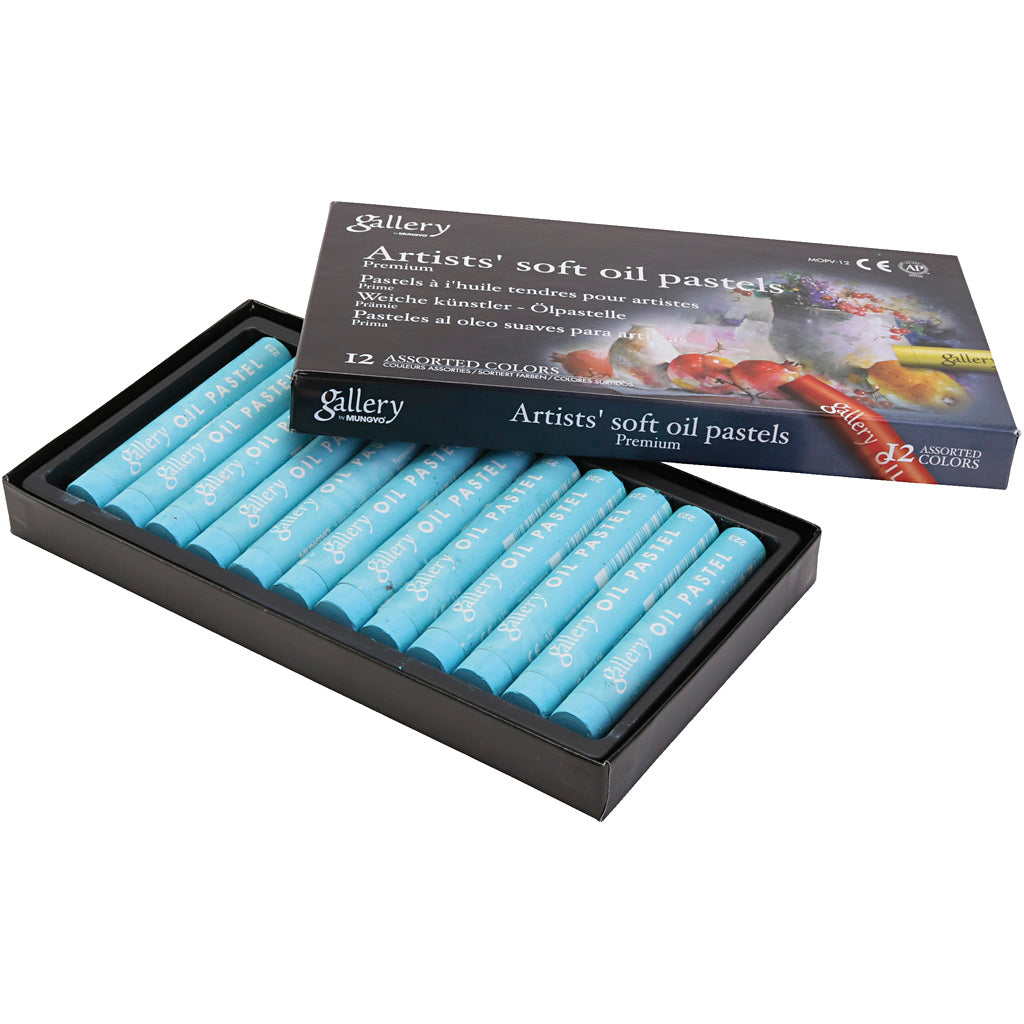 Gallery Oil Pastel, L: 7 cm, dia. 11 mm, thickness 11 mm, turquoise, 12 pc