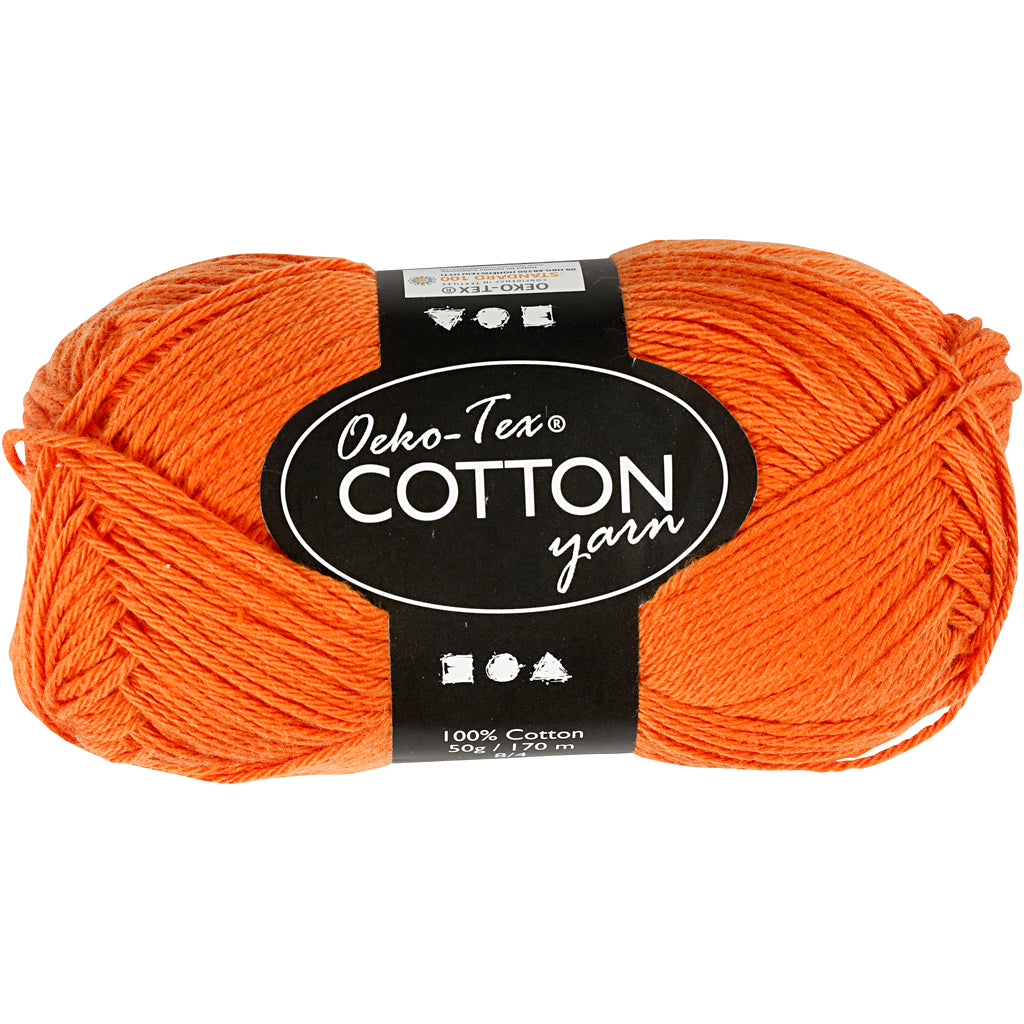 Cotton Yarn, no. 8/4, L: 170 M, needle 3-3,5, orange, 50 g/ 1 ball