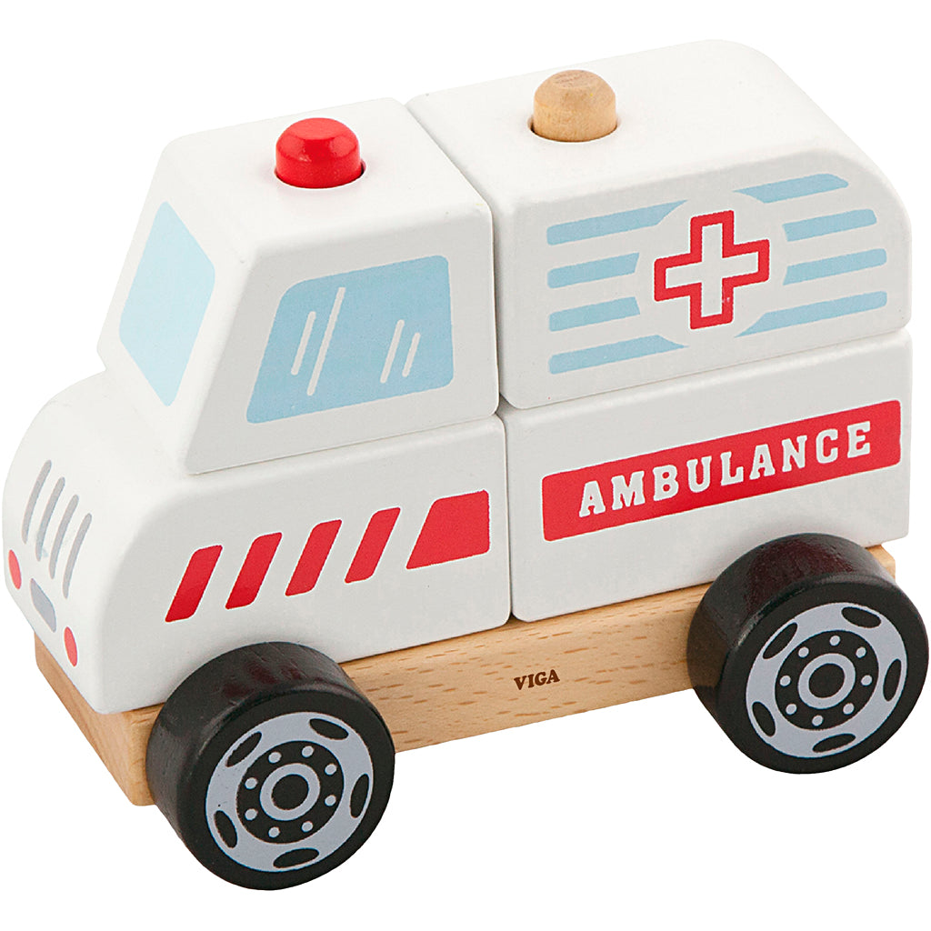 VIGA wooden stacking ambulance toy, Ambulance, size 13x10x8 cm