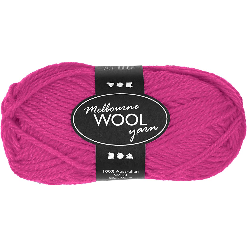 Melbourne Wool Yarn, L: 92 M, neon pink, 50 g/ 1 ball