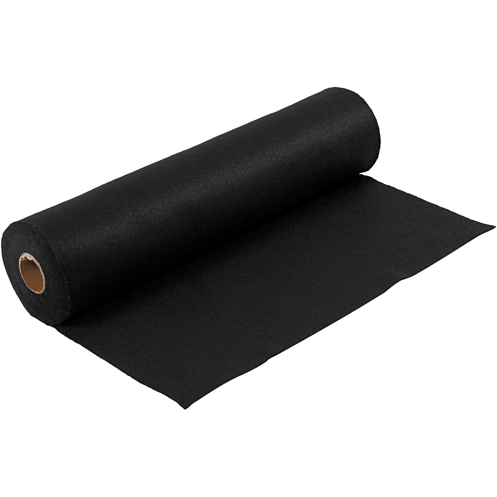 Craft felt, W: 45 cm, thickness 1,5-2 mm, 180-200 g, black, 5 m/ 1 roll