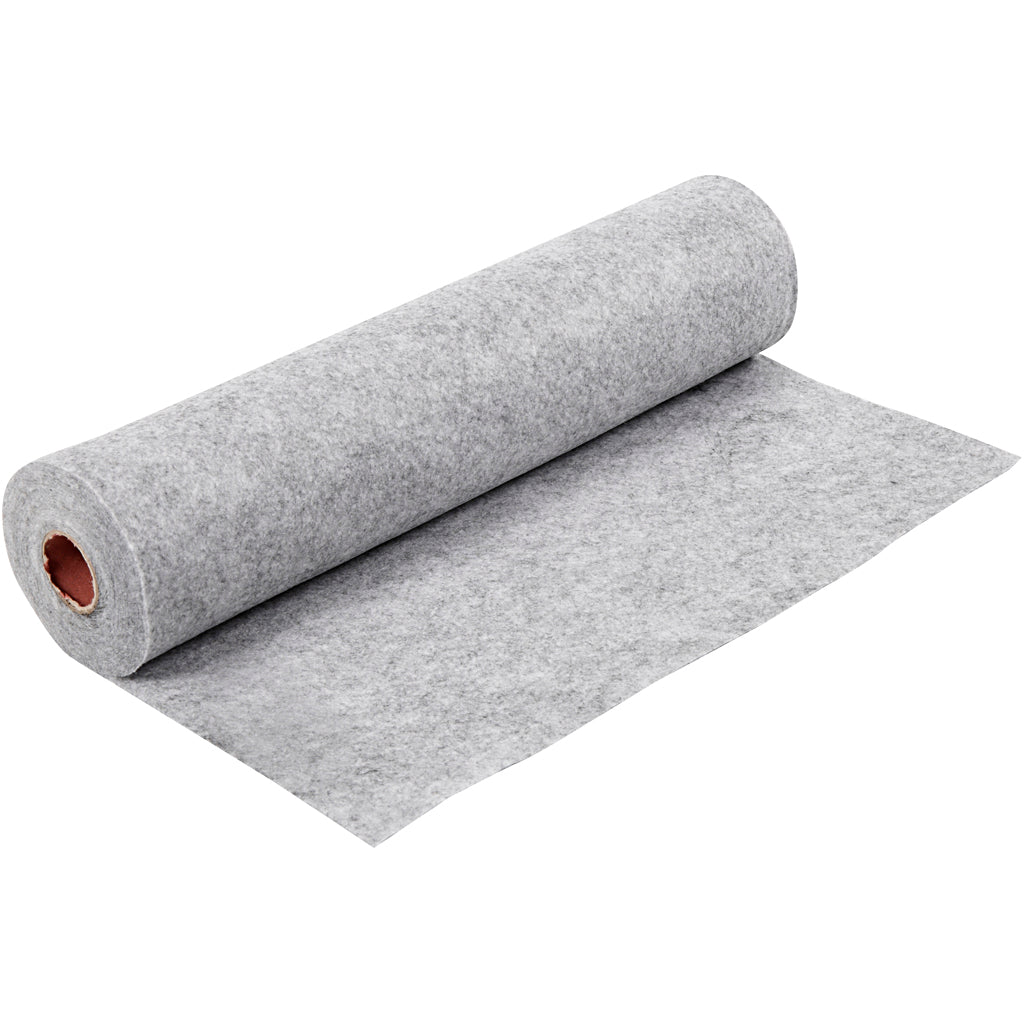 Craft felt, W: 45 cm, thickness 1,5-2 mm, textured, 180-200 g, grey, 5 m/ 1 roll