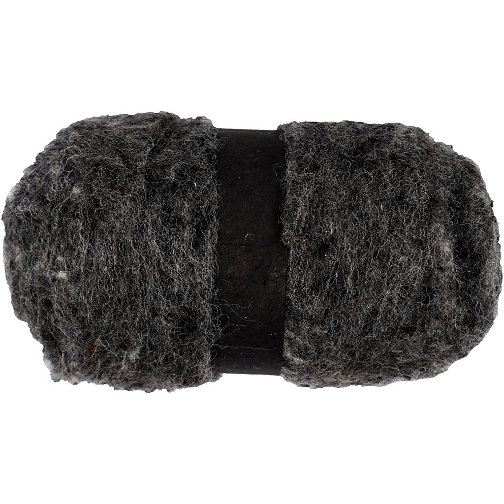 Carded Wool, natural grey, 100 g/ 1 bundle