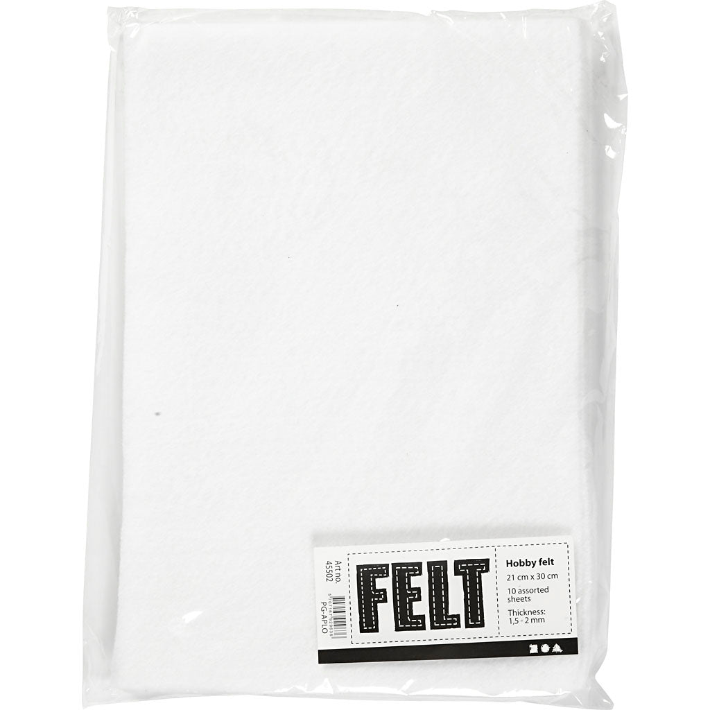 Craft felt, A4, sheet 210x297 mm, thickness 1,5-2 mm, white, 10 sheet