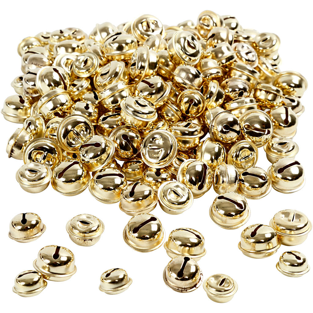 Bells, dia. 13+15+17 mm, gold, 220 asstd.