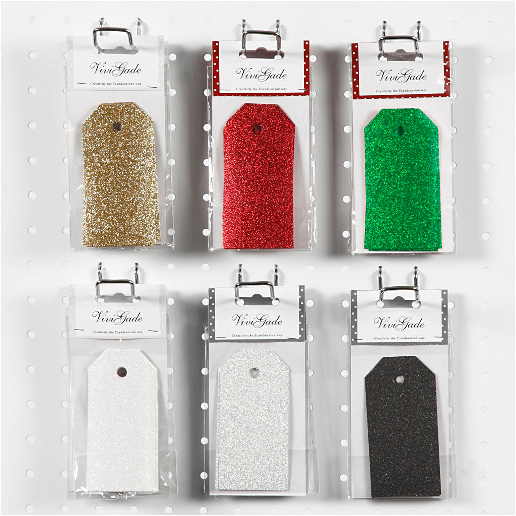 Manila Tags, size 5x10 cm, glitter, 300 g, 6x10 pack