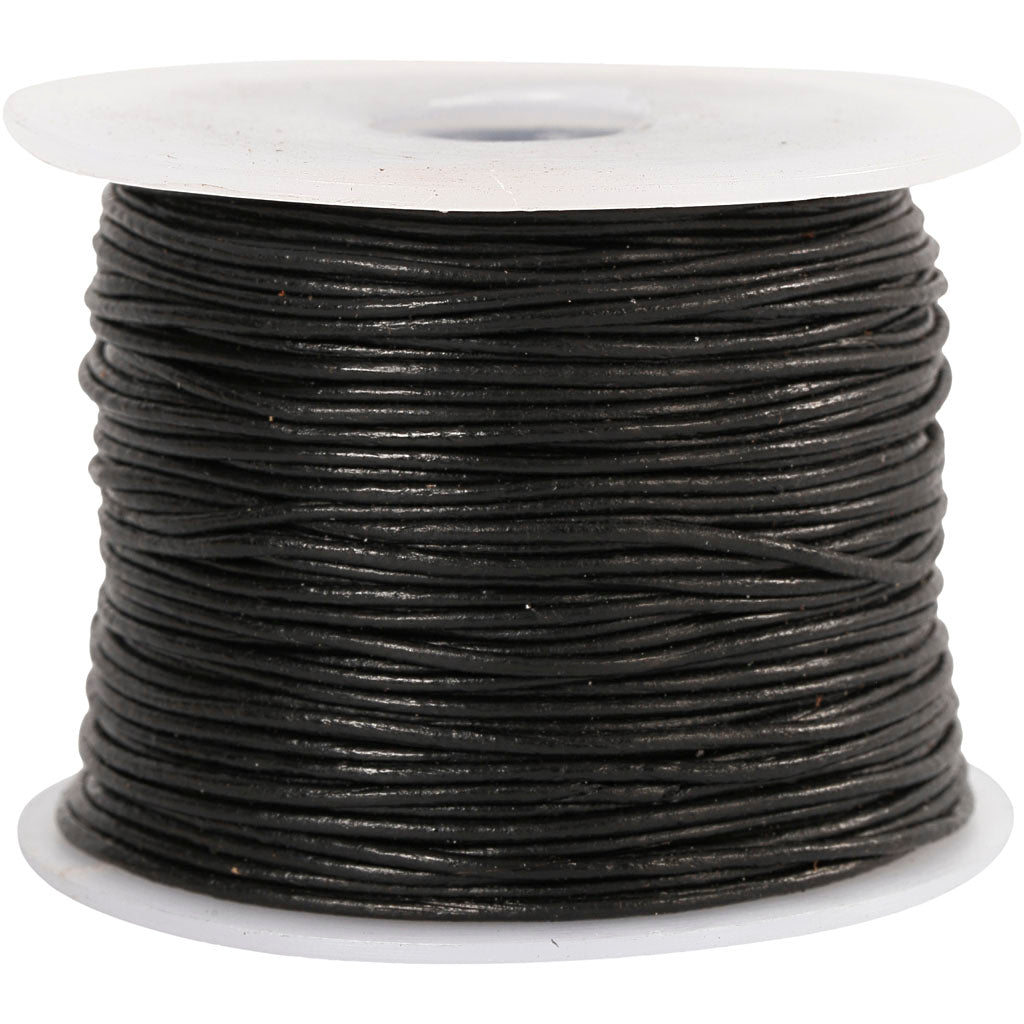 Leather Cord, thickness 1 mm, black, 50 m/ 1 roll