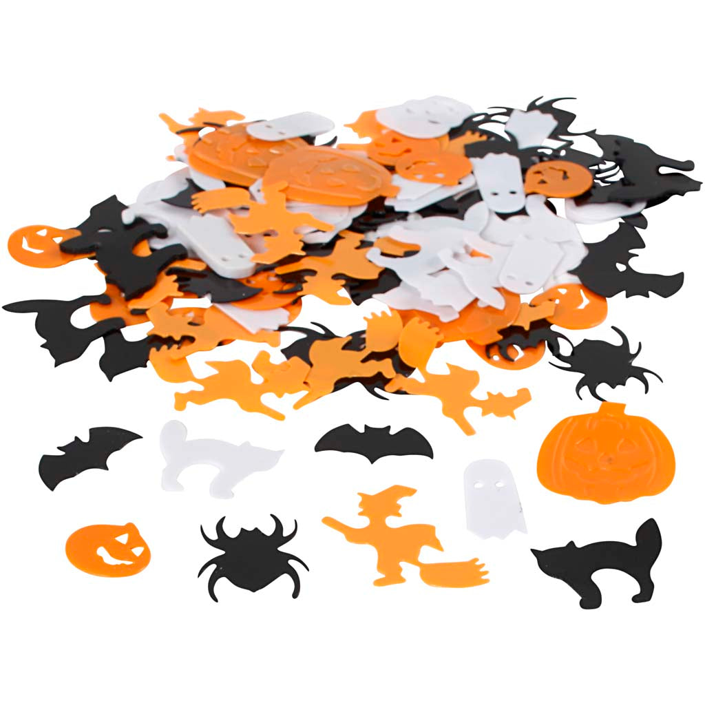 Sequins, size 10-20 mm, black, orange, white, 250 g