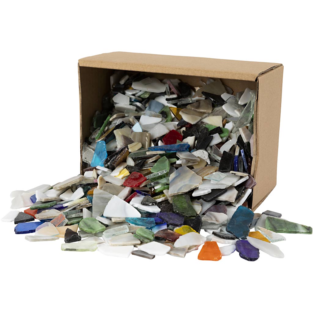 Mosaics, size 8-20 mm, thickness 2-3 mm, Content may vary , assorted colours, 2 kg