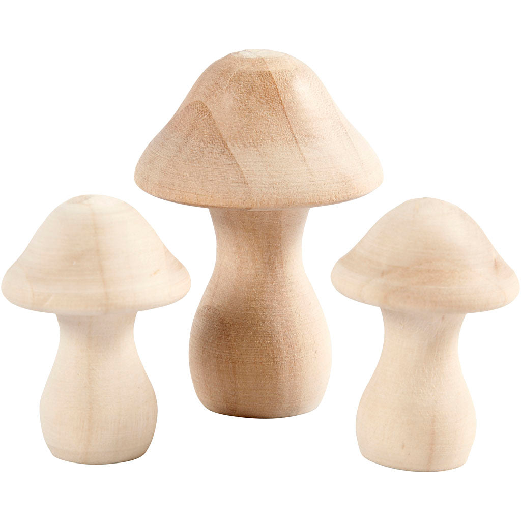 Wooden Mushrooms, dia. 3,3+4,5 cm, size 4,5+6,5 cm