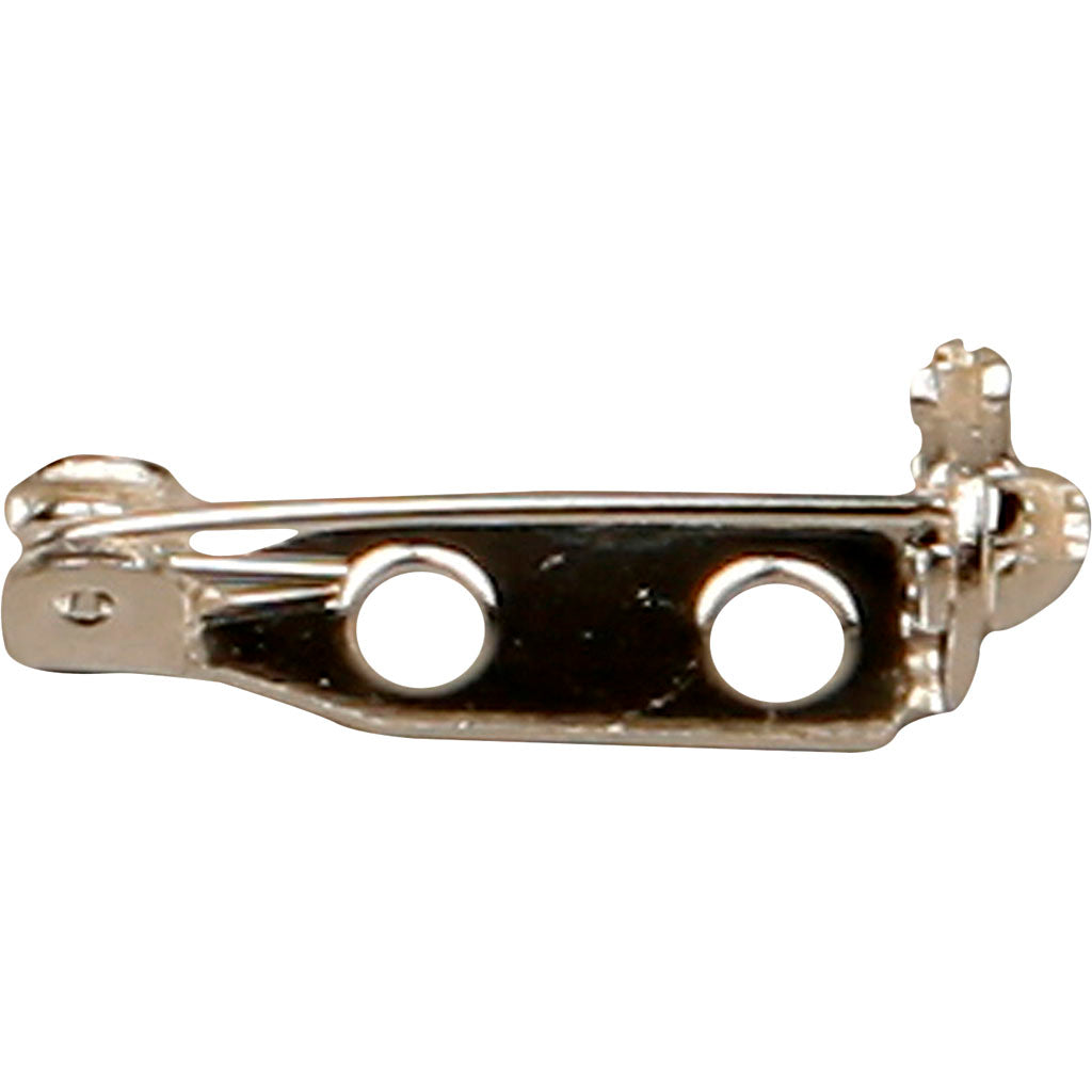 Brooch Backs, L: 15 mm, silver-plated, 100 pc
