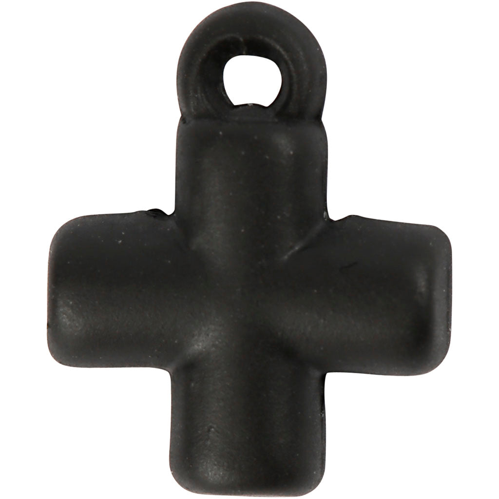 Cross, black, size 10x10 mm, hole size 1,5 mm, 4 pc