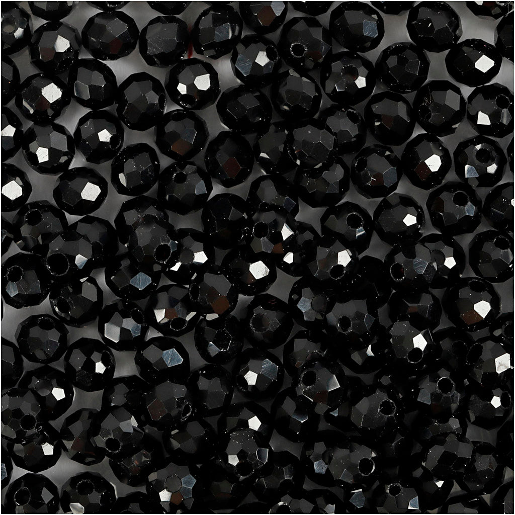 Faceted Beads, size 3x4 mm, hole size 0,8 mm, metallic black, 100 pc