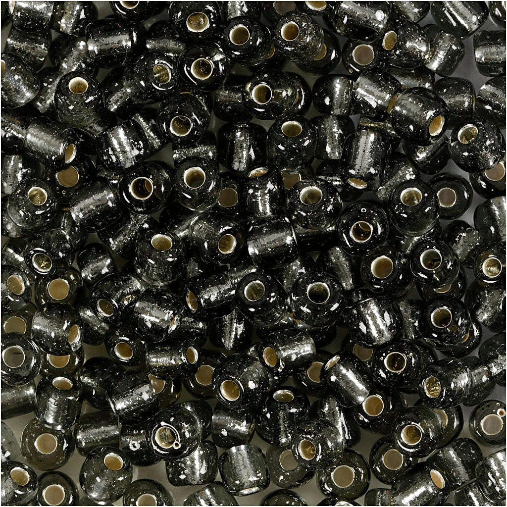 Rocaille Seed Beads, dia. 4 mm, size 6/0, hole size 0,9-1,2 mm, clear grey, 25 g