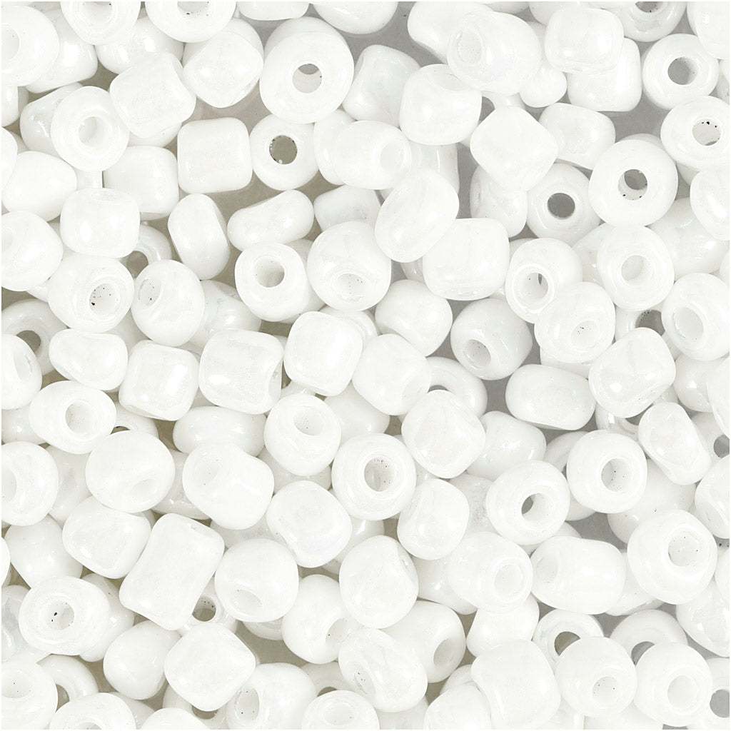 Rocaille Seed Beads, dia. 4 mm, size 6/0, hole size 0,9-1,2 mm, white - mother-of-pearl, 25 g