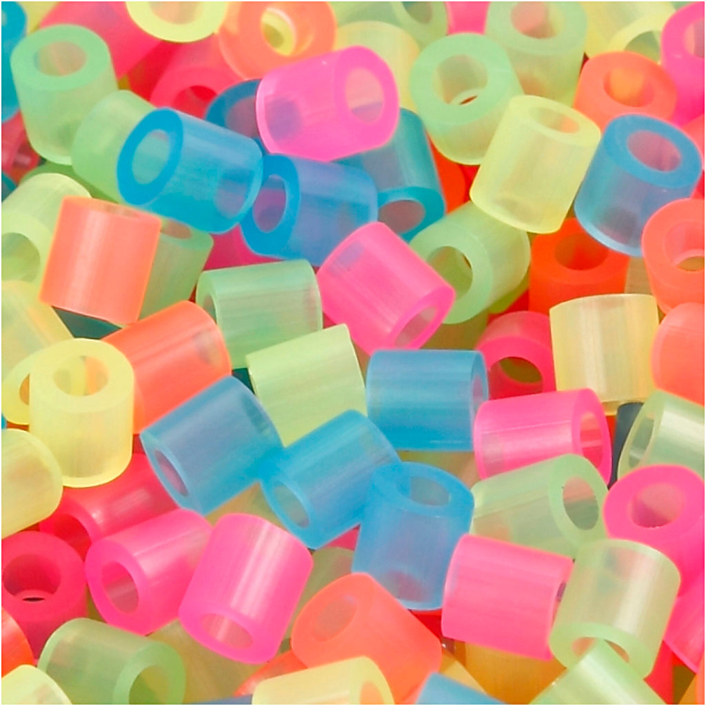 Fuse Beads, size 5x5 mm, hole size 2,5 mm, medium, neon colours, 30000 asstd.