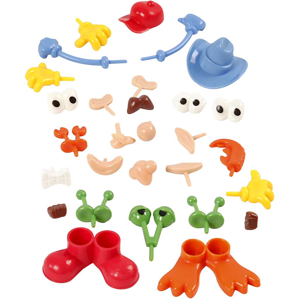 Body Parts, size 0,8-6,8 cm, assorted colours, 26 pc