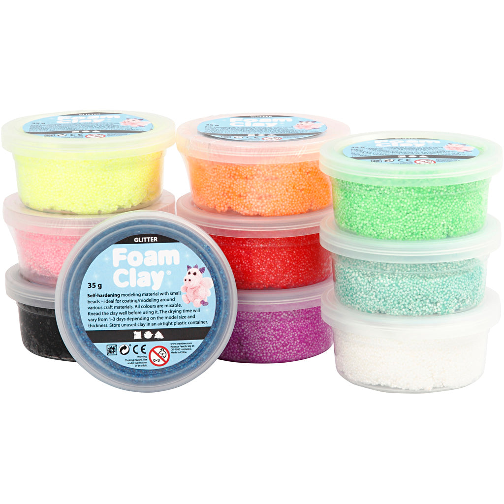 Foam Clay®, glitter, assorted colours, 10x35 g