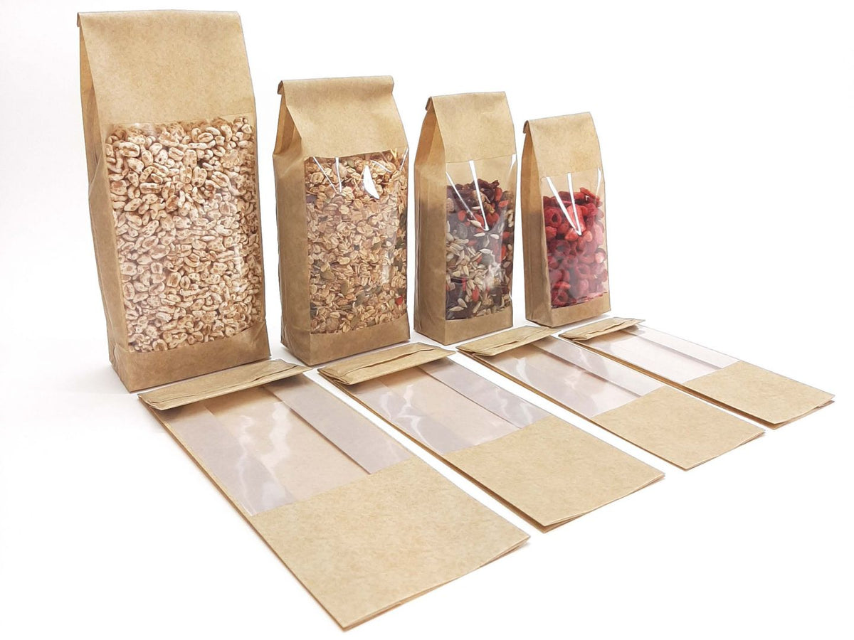 Block bottom bag brown Kraftlook 60my+window 8+5x25cm (50 pcs)